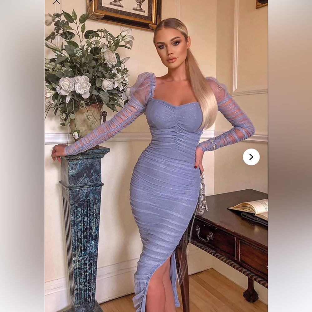 Elegant Blue Ruched Dress